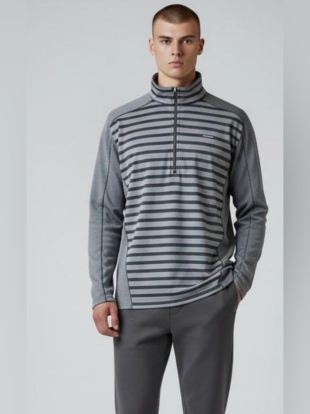 Patagonia Capilene 3 Midweight 1/4 Zip Pullover Gray Black Striped Men’s M
